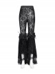 Personalized Black Micro Transparent Print Splicing Three Dimensional Lace Flower Trouser Legs Punk Style Slim Flared Pants