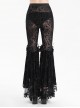 Personalized Black Micro Transparent Print Splicing Three Dimensional Lace Flower Trouser Legs Punk Style Slim Flared Pants