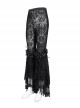 Personalized Black Micro Transparent Print Splicing Three Dimensional Lace Flower Trouser Legs Punk Style Slim Flared Pants