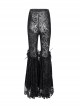 Personalized Black Micro Transparent Print Splicing Three Dimensional Lace Flower Trouser Legs Punk Style Slim Flared Pants