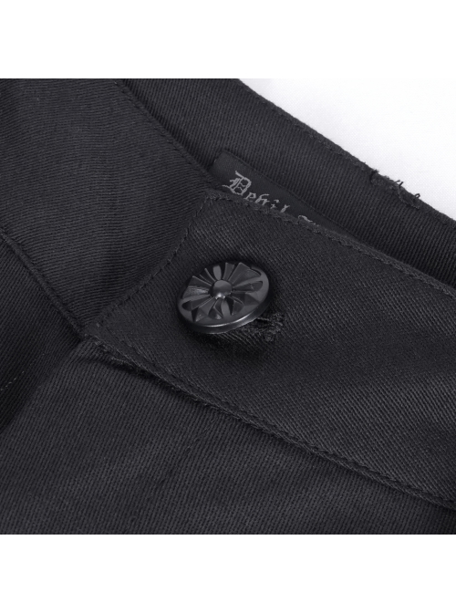Personalized Black Simple Pleated Stitching Lace Mesh Fabric Gothic Style Pants
