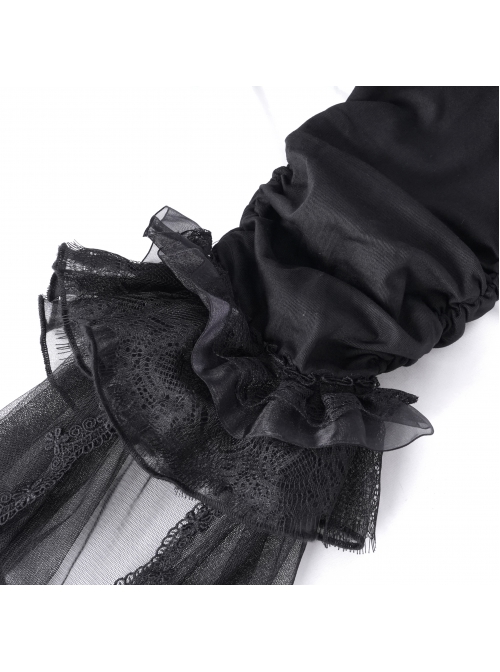 Personalized Black Simple Pleated Stitching Lace Mesh Fabric Gothic Style Pants