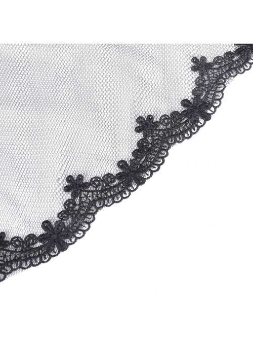 Personalized Black Simple Pleated Stitching Lace Mesh Fabric Gothic Style Pants
