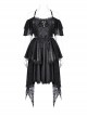 Black Skull Pattern With Lace Metal Cross Embellished Gothic Style Suspender Short Sleeve Dress
