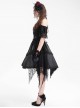 Black Skull Pattern With Lace Metal Cross Embellished Gothic Style Suspender Short Sleeve Dress