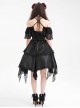 Black Skull Pattern With Lace Metal Cross Embellished Gothic Style Suspender Short Sleeve Dress