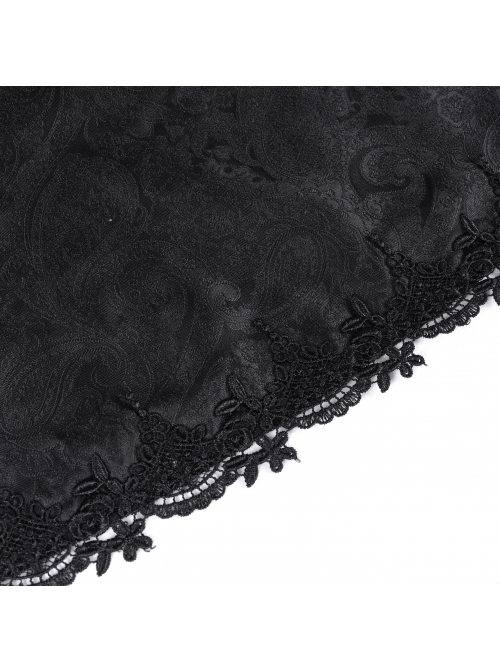 Black Skull Pattern With Lace Metal Cross Embellished Gothic Style Suspender Short Sleeve Dress