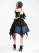 Black And Blue Skull Pattern With Lace Metal Cross Embellished Gothic Style Suspender Short Sleeve Dress