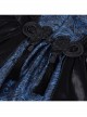 Black And Blue Skull Pattern With Lace Metal Cross Embellished Gothic Style Suspender Short Sleeve Dress
