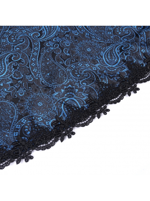 Black And Blue Skull Pattern With Lace Metal Cross Embellished Gothic Style Suspender Short Sleeve Dress