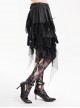 Personalized Irregular Mesh Hem With Metal Cross Pendant Decoration Gothic Style Pleated Skirt