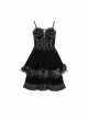 Black Luxury Lace Front Metal Chain Decoration Gothic Style Suspender Sleeveless Dress