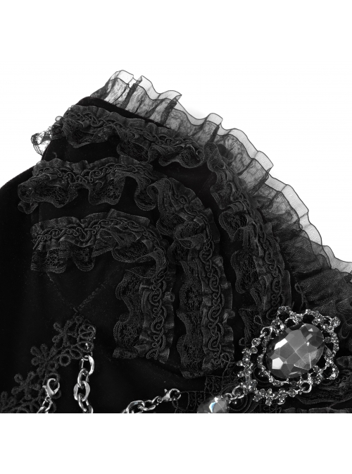Black Luxury Lace Front Metal Chain Decoration Gothic Style Suspender Sleeveless Dress