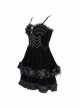 Black Luxury Lace Front Metal Chain Decoration Gothic Style Suspender Sleeveless Dress
