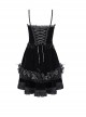 Black Luxury Lace Front Metal Chain Decoration Gothic Style Suspender Sleeveless Dress
