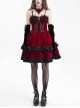 Wine Red Luxury Lace Front Metal Chain Decoration Gothic Style Suspender Sleeveless Dress