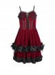 Wine Red Luxury Lace Front Metal Chain Decoration Gothic Style Suspender Sleeveless Dress