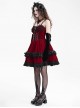 Wine Red Luxury Lace Front Metal Chain Decoration Gothic Style Suspender Sleeveless Dress
