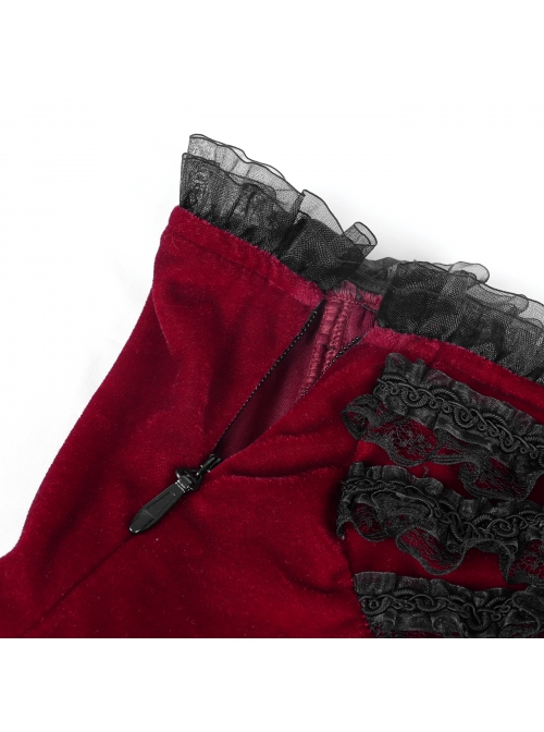 Wine Red Luxury Lace Front Metal Chain Decoration Gothic Style Suspender Sleeveless Dress