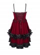 Wine Red Luxury Lace Front Metal Chain Decoration Gothic Style Suspender Sleeveless Dress