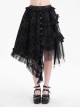 Black Printed Asymmetrical Design Side Bat Wings With Alloy Cross Decoration Gothic Style Lace Skirt