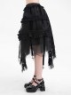 Black Printed Asymmetrical Design Side Bat Wings With Alloy Cross Decoration Gothic Style Lace Skirt