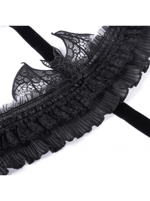 Black Printed Asymmetrical Design Side Bat Wings With Alloy Cross Decoration Gothic Style Lace Skirt