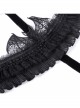 Black Printed Asymmetrical Design Side Bat Wings With Alloy Cross Decoration Gothic Style Lace Skirt