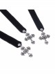 Black Printed Asymmetrical Design Side Bat Wings With Alloy Cross Decoration Gothic Style Lace Skirt