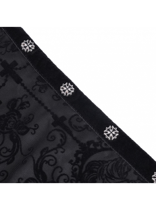 Black Printed Asymmetrical Design Side Bat Wings With Alloy Cross Decoration Gothic Style Lace Skirt