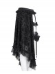 Black Printed Asymmetrical Design Side Bat Wings With Alloy Cross Decoration Gothic Style Lace Skirt