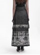 Adjustable Dark Black Devil Print Chinese Gothic Style Horse Face Skirt