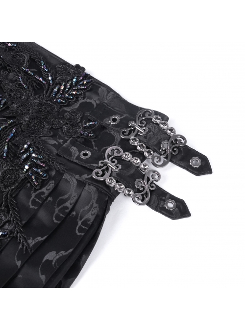 Adjustable Dark Black Devil Print Chinese Gothic Style Horse Face Skirt