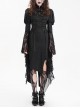 Irregular Black Lace Front And Back Cross Tie Neckline Chinese Bow Tie Decoration Gothic Style Long Sleeved Dress
