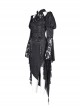 Irregular Black Lace Front And Back Cross Tie Neckline Chinese Bow Tie Decoration Gothic Style Long Sleeved Dress