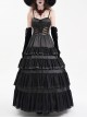 Black Fluffy Sexy Suspenders Pleated Lace Trim Gothic Style Sleeveless Dress