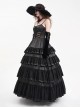 Black Fluffy Sexy Suspenders Pleated Lace Trim Gothic Style Sleeveless Dress
