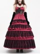 Wine Red Fluffy Sexy Suspenders Pleated Lace Trim Gothic Style Sleeveless Dress