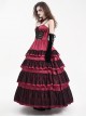 Wine Red Fluffy Sexy Suspenders Pleated Lace Trim Gothic Style Sleeveless Dress