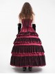 Wine Red Fluffy Sexy Suspenders Pleated Lace Trim Gothic Style Sleeveless Dress