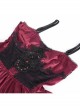 Wine Red Fluffy Sexy Suspenders Pleated Lace Trim Gothic Style Sleeveless Dress