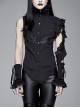 Black Asymmetric Twining Lace Sleeves Swallowtail Hem Gothic Shirt