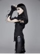 Black Asymmetric Twining Lace Sleeves Swallowtail Hem Gothic Shirt