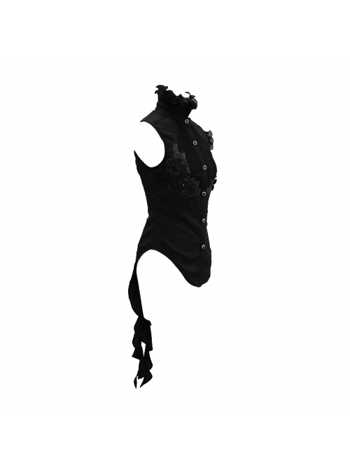 Black Asymmetric Twining Lace Sleeves Swallowtail Hem Gothic Shirt