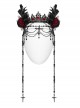 Black And Red Gemstone Cross Carved Side Tassel Feather Decoration Gothic Style Mysterious Crown Headdress
