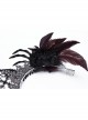 Black And Red Gemstone Cross Carved Side Tassel Feather Decoration Gothic Style Mysterious Crown Headdress