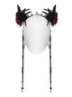 Black And Red Gemstone Cross Carved Side Tassel Feather Decoration Gothic Style Mysterious Crown Headdress