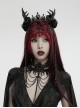 Black Gemstone Cross Carved Side Tassel Feather Decoration Gothic Style Mysterious Crown Headdress