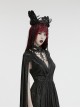 Black Gemstone Cross Carved Side Tassel Feather Decoration Gothic Style Mysterious Crown Headdress