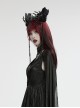 Black Gemstone Cross Carved Side Tassel Feather Decoration Gothic Style Mysterious Crown Headdress